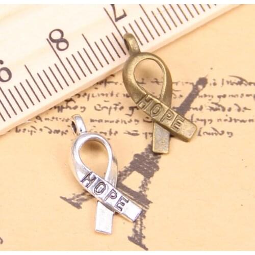192pcs Charms For Jewelry Making hope awareness ribbon 19mm Antique Silver Plated Pendants DIY Tibetan Silver Bracelet Necklace