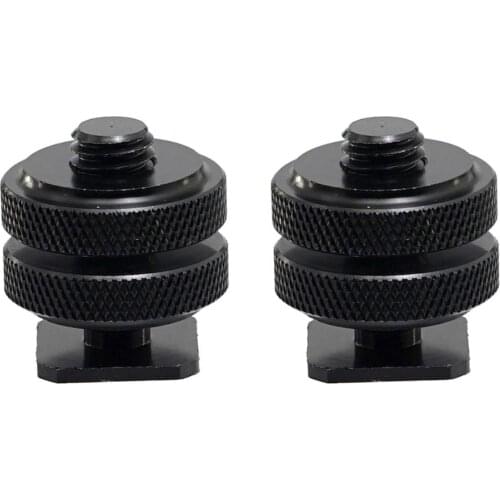 2 Packs) Hot Shoe to 3/8" Adapter, Camera Hot Shoe Mount Adapter, Flash Shoe to 3/8-16 Male Post Adapter with Locking Disk