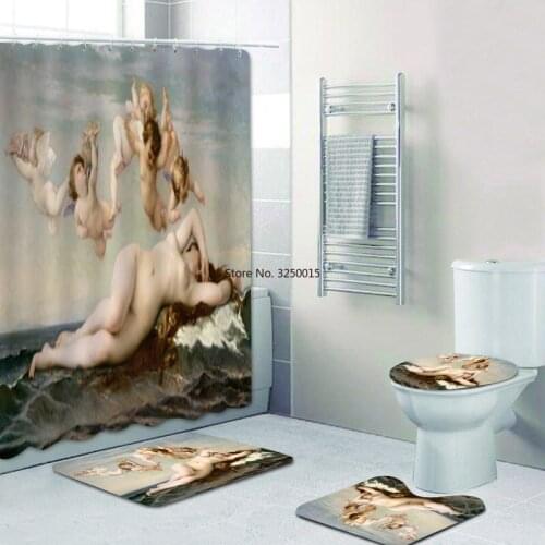 The Birth of Venus Shower Curtain Bathroom Curtain Set Alexandre Cabanel Oil Painting Art Bathtub Decor Gifts Bath Rug Mat 4Pcs