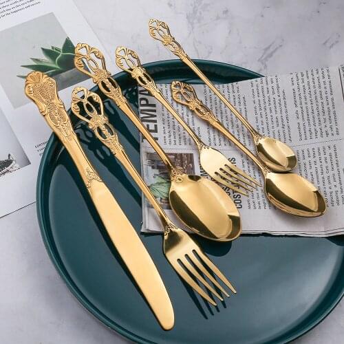 6 pieces of royal steak cutlery gift box Western tableware thickened hollow embossed spoon Hotel banquet cutlery