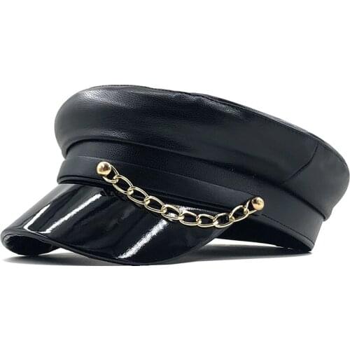 Beret Female Autumn Winter Hats For Women Ladies 100% Pu Leather Beret Cap Boina Feminina Gorras Bone Vintage England Black