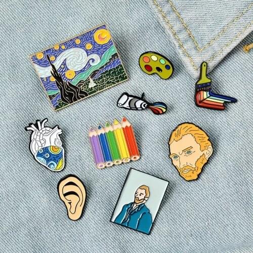 Genius Painter Van Gogh Enamel Pin Custom Brush Art Oil Painting Brooches Badge Shirt Lapel Fashion Pins Jewelry Gift for Friend
