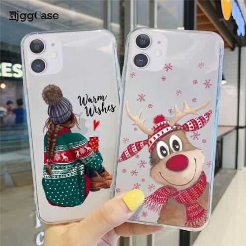 Christmas Phone Case Transparent Soft For iphone 12 11 Pro Max mini X XS 6 6S 7 8 Plus SE 2020 5 5S New Year gift Back Cover
