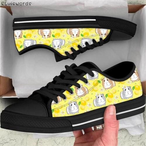 ELVISWORDS Cartoon Animal Hamster Printed Sneaker New Stylish Summer Footwear for Women Casual Vulcanized Shoes Non-slip Low Top