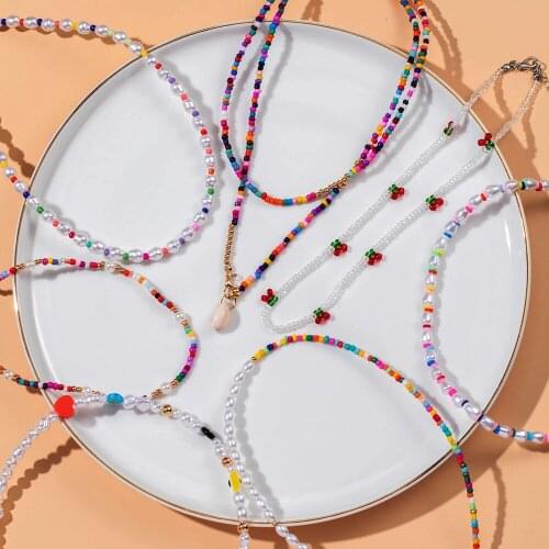 EN 2021 Trendy Colorful Shell Pendant Necklace for Women Choker Goth Boho Vintage Collier Femme Fashion Summer Jewelry Wholesale