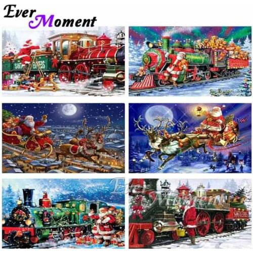 Ever Moment Diamond Painting Christmas Gift Santa Claus Express Snow DIY Full Square Drills Mosaic Diamond Embroidery ASF2096
