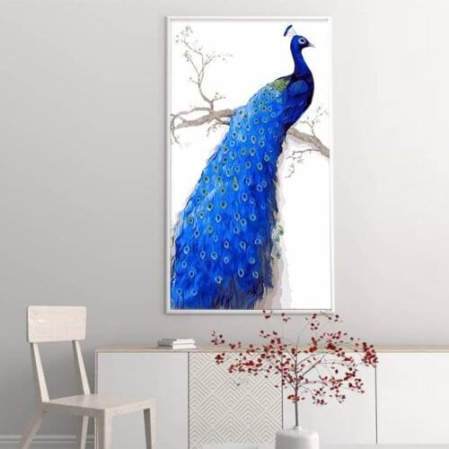 GATYZTORY 60x120cm Frame DIY Painting By Numbers Blue Peacock Animal Paint On Canvas Large Size For Living Room Arts