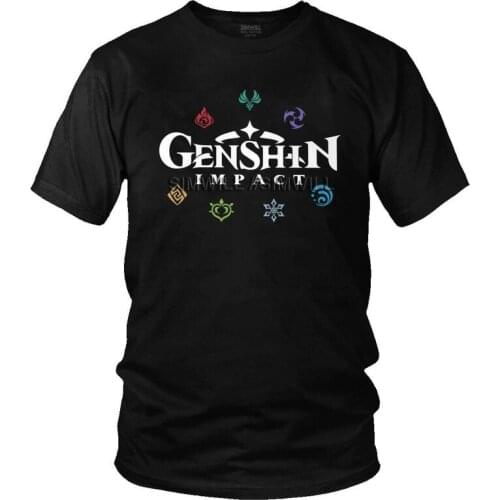 Genshin Impact Elements T-shirt Mens Graphic T Shirt Short Sleeve Cotton Game Anime Tshirt Unique Tee Tops