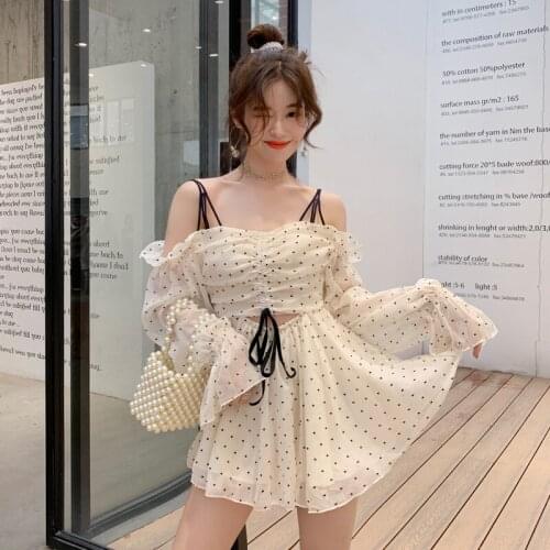 HStar 2020 Women Vintage Polka Dot Drawstring Draped Bodycon Mini Dress Romantic Lady Puff dress V Neck Party Sexy Dress