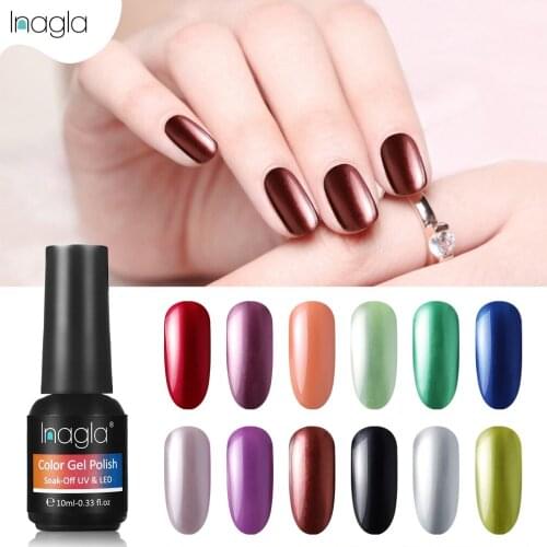 Inagla 10ML Metallic Colour Series Nail Gel Polish Soak off UV LED Nail Polish Lacquer Varnish Metallic Reinforce Top Base Coat
