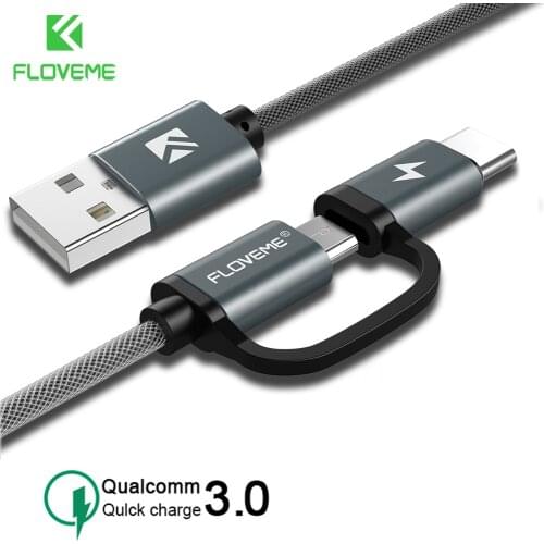 FLOVEME QC3.0 USB Type C Cable for Samsung Galaxy Note 20 S21 Micro USB Cable 2 in 1 Fast Charge USB C Cable for Xiaomi 11 Pro