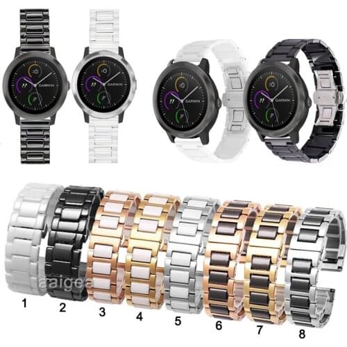 Ceramic Watch Band Strap Butterfly Buckle for Garmin Vivoactive 3 Music all model Replacement band 20mm 22mm