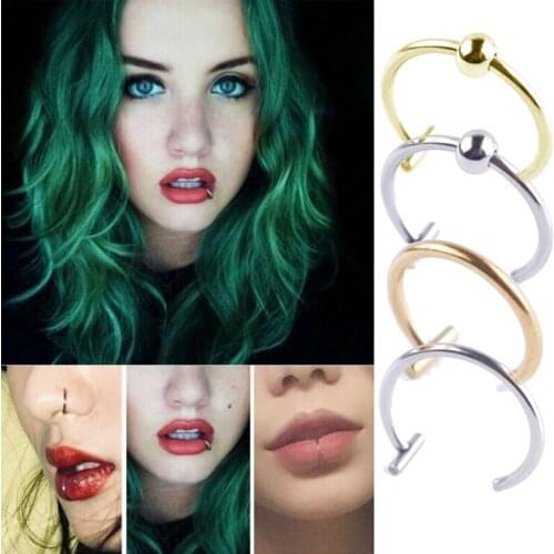 1Pc Women Lips Rings Medical Titanium Steel Nose Ring Fake Nose Ring Septum Piercing Mouth Ring Fake Piercing Body Clip Hoop