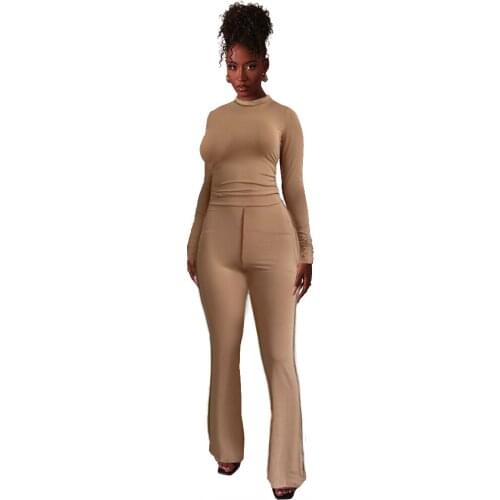 XLLAIS Print Flare Pants Summer New Style Two Piece Sets Women Sexy Long Sleeve O-Neck T-Shirts High Waist Trousers Outfits