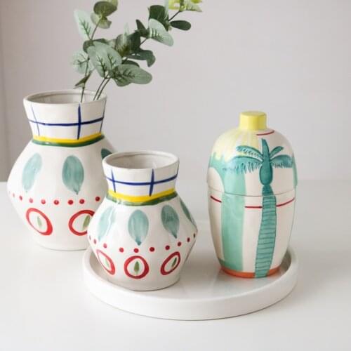 Creative Ceramic Holiday Island Style Hand-painted Coconut Palm Storage Tank/Storage Jar Home Furnishing