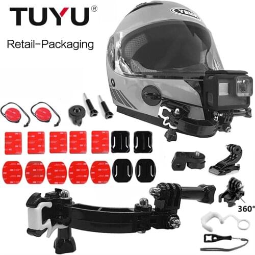 TUYU Mount Base Motorcycle Helmet Bracket for OSMO Action SJCAM sj4000 Xiao mi GoPro HERO 9 8 7 6 5 EKEN 4 Ways Turntable Buckle