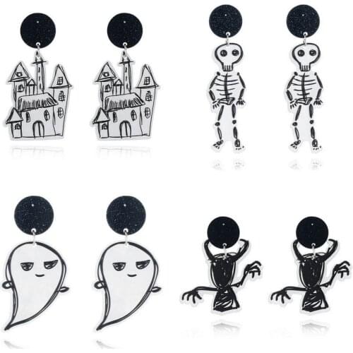 Cute Graffiti Skeleton Specter Castle Halloween Acrylic Earrings for Women
