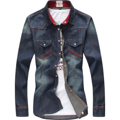 2018 Men New Autumn Slim Fit Jeans Shirts Fashion Long Sleeve Male High quality Casual Cotton Washed blue Homme Denim Shirts