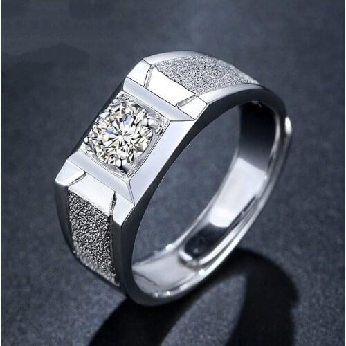Men Vintage Frosted Opening Adjustable Ring White Round Zircon Engagement Rings For Male Wedding Jewelry Simple Fashion Men Ring