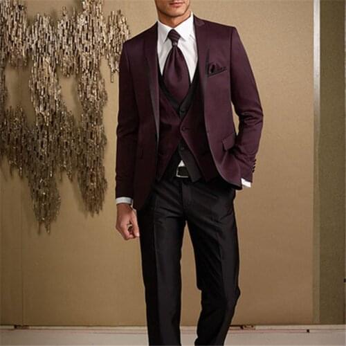Wine Red Terno Tuxedo Blazer Costume Homme Slim Fit Groom Wear Men Suit 2019 Wedding Suits For Men 3 Pieces (jacket+pants+Vest)