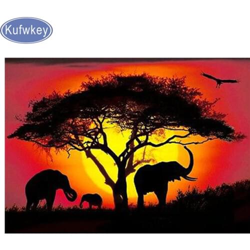 Unfinished Sunset South Africa elephant Diamond Painting landscape Full Square/Round Cross Stitch Mosaic rhinestone Embroidery