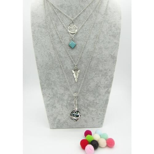 2017 New Antique Silver Chain Layered with Turq Bead Alloy Charms And Elephant Locket Jingle Speaking Tribal Ethnic Necklace