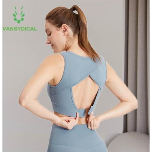 New Women Vest-type Sports Workout Yoga Bra Open Back High-strength Shockproof Running Gym Bra Tops Fitness Training Underwear