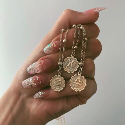 Twelve Constellations Coin Necklace Leo Pendant Necklace Women Jewelry Twelve Horoscope Clavicle Chain Statement Copper Trendy