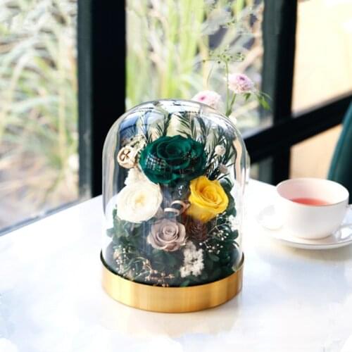 Free Shipping 4sets/pack 10*12cm Gold Base Glass Dome Home Wedding Decoration Diameter=10cm Height=12cm Glass Cover Friend Gift