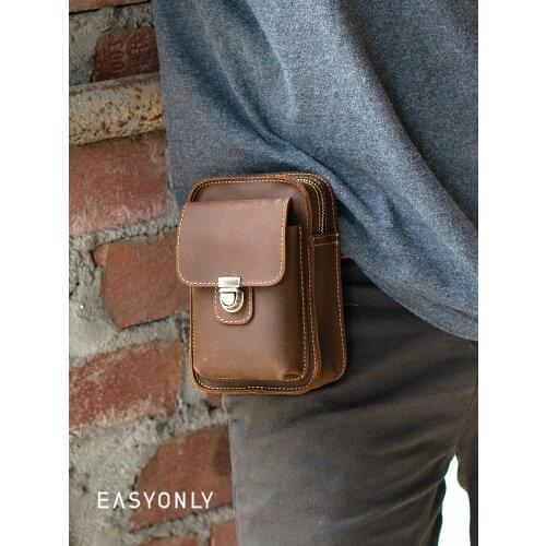 Fashion Leather Men Waist Bags Lightweight Mobile Phone Waist Bag Fanny Key Phone Hanging waist Bag