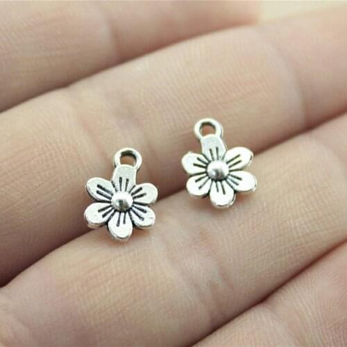 Tristana 40pcs 12x9mm Charms Double Sided Flower Antique Silver Color Making Pendant Tiny Cute Daisy Charms DIY Handmade Jewelry