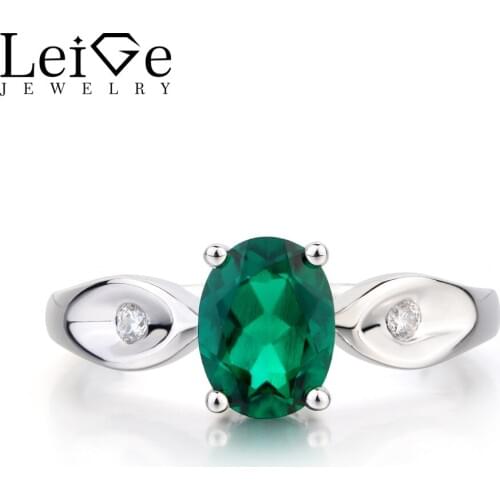Leige Jewelry Emerald Ring Emerald Proposal Ring May Birthstone Oval Cut Green Gemstone 925 Sterling Silver Gifts for Girlfriend