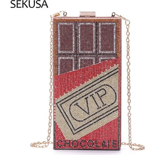 VIP Letter Women Diamonds Evening Bags Flap Party Shoulder Chain New Design Day Clutch Rhinestones Chocolate Purse