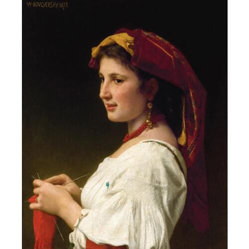 Knitting by William Bouguereau Handmade Oil painting reproduction wall art