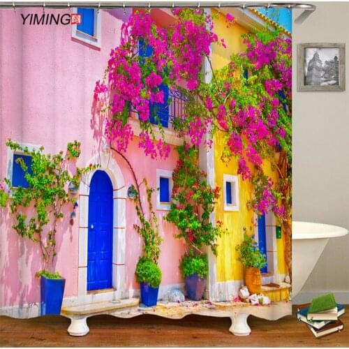 Bathroom Shower Curtain Waterproof Polyester Curtain Beautiful Country Town Street View 3D Printing Home Decoration Curtain