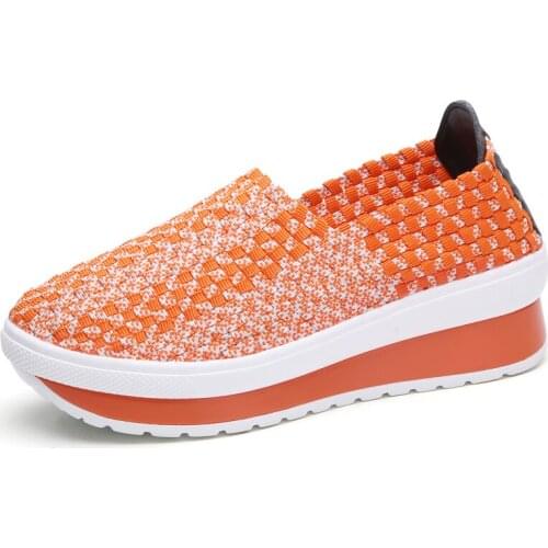 2020 Trend Summer Women Platform Shoes Women Slip On Casual Woven Sneakers Shoes Laides Wedge Sneakers Footwear Size 35-40