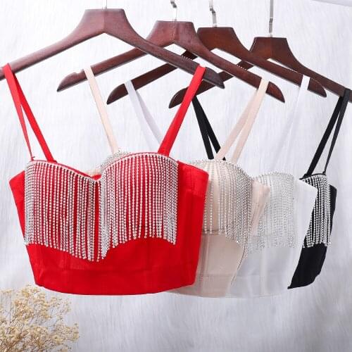 2021 New Women Diamond Camisole Tassels Chain Fashion Sexy Solid Color Cropped Top Bustier Bra Night Club Party Tank Top Y809
