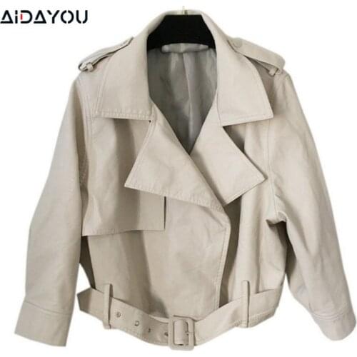 Womens Leather Coat Zipper Boyfriend Style Autumn Motorcycle PU Leather Jackets Ouc3381