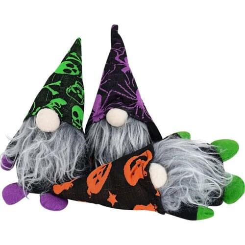 1pc Halloween Long-legged Dwarf Doll With Broomstick Creative Faceless Doll Home Decoration Ornaments Handmade Desktop Ornaments