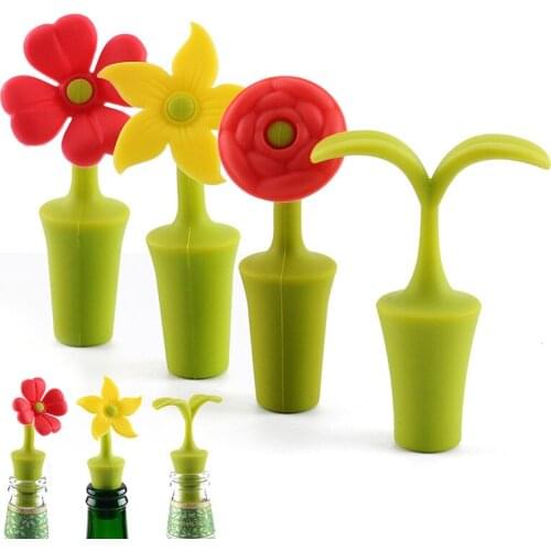 200Pcs/Lot Silicone Flower Wine Stopper Reusable Beer Champagne Whiskey Bottle Cork Vacuum Sealed Cover Bar Accessories Barware