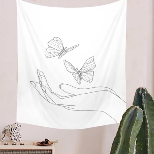 Butterfly Abstract Wall Tapestry Art Line Hanging Butterfly White Tapestry Wall Decor Girls Drom Room Decor INS Home Decoration