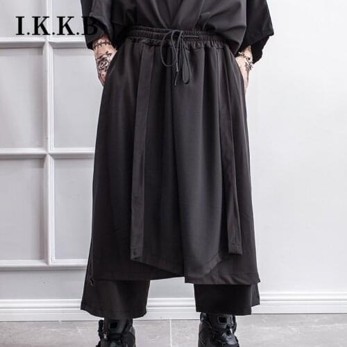 Yamamoto Yaosi wide leg pants irregular skirt dark black fake two pieces pants mens Japanese hairstylist fashion brand mens we