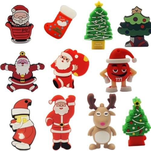 USB Flash Drive 64GB 128GB USB 2.0 Pen Drive 32GB Cartoon Snowman Christmas Tree Gifts 4GB 8GB 16GB Mini Santa Claus Pendrive
