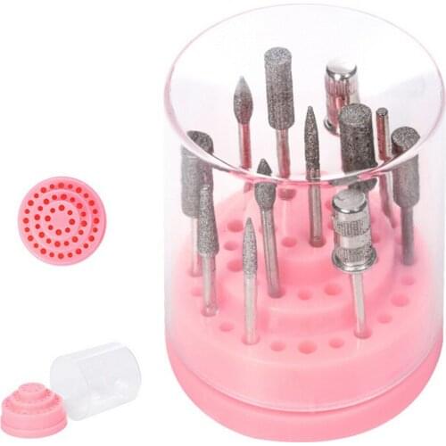Hot Sale 1 Set 48 Holes Pink Nail Drill Bits Holder Stand Display Nail Drill Bit Box Organizer Container Manicure Tool