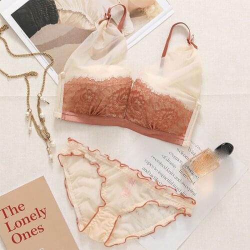 Intimates Sexy Lace Women Lingerie Underpants Gathered Bra Sets Lash Love Brassiere wirefree Deep V Small Chest Bra Sets