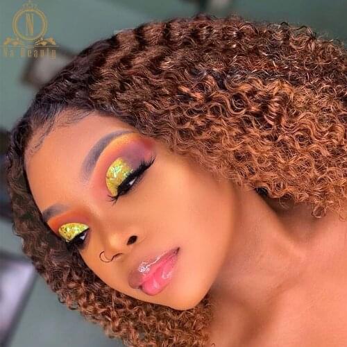 Kinky Curly Wig Lace Wig T Part Lace Human Hair Wig 1B/30 Honey Blonde Lace Wig Pre Plucked Lace Nabeauty 150 Density