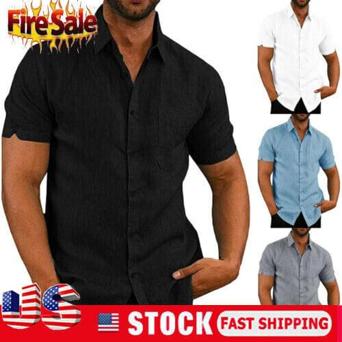Summer Fashion Mens Casual Dress Slim Fit Shirt Short Sleeve Shirts Tops Tee