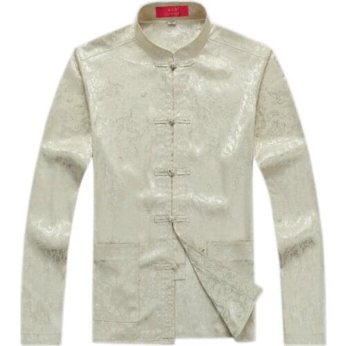 Long sleeve middle-aged Chinese tunic suit mens jacket men thin blazer man Silk dish buckle coats mens Tang suit Chinese style