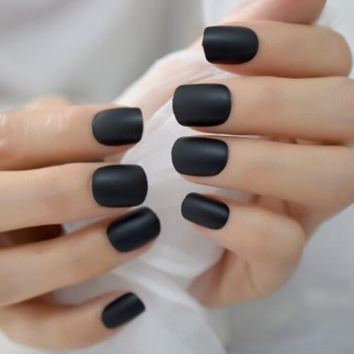 False Nails Matte Black 24pcs Short Tips Pure Color Extensions Press on Nail Tips Faux Ongles Fake Nails