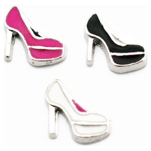 New Arrival Mix3 10pcs/lot High-Heeled shoes floating charms charms living glass memory lockets diy Jewelry Accessory